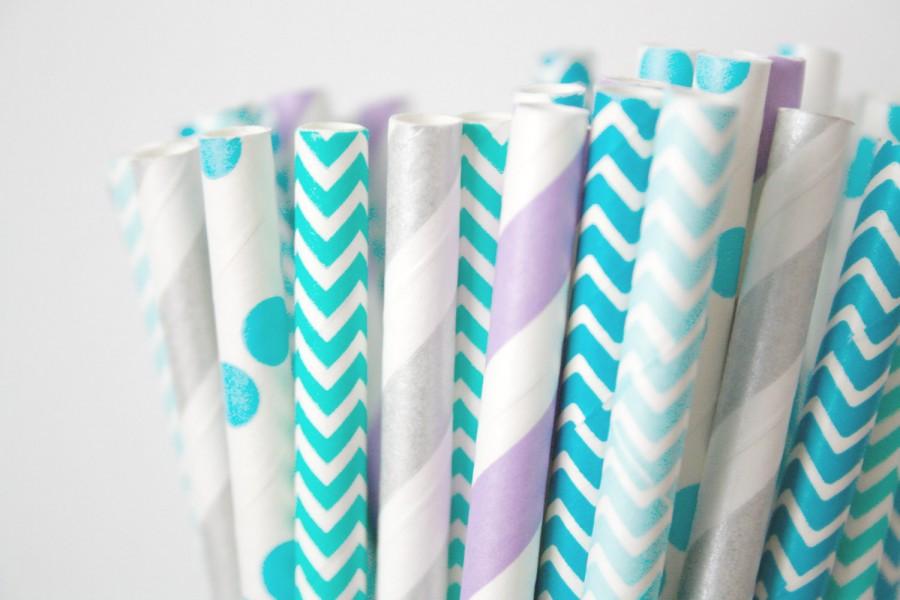 Wedding - Teal, Purple and Silver Paper Straws . Mermaid Party Decor, Birthday Party Party Decorations,Frozen Winter Party, Cake Table