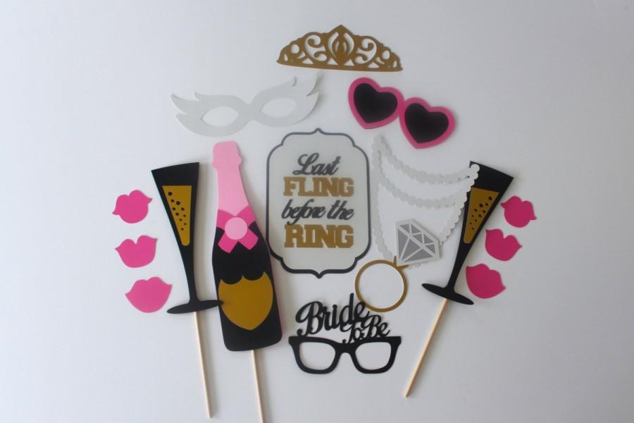 Hochzeit - Bachelorette Party Photo Booth Props 16 Pc Last Fling Before The Ring Wedding Photobooth