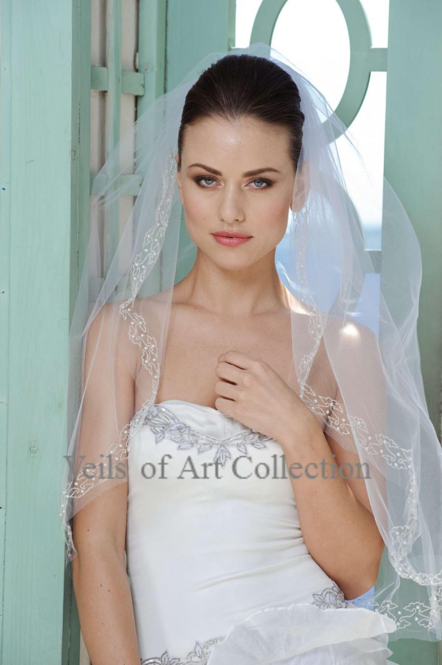 Wedding - Designer One Tier Embroided Bridal Wedding Veil Fingertip Style VE301 NEW CUSTOM VEIL