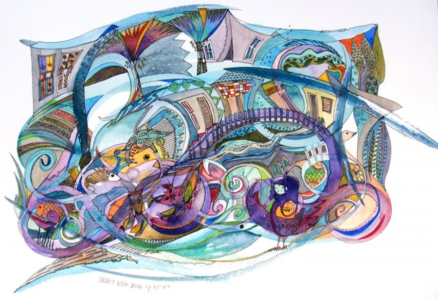 زفاف - A Bridge over Troubled Water-Watercolor Painting,Original Watercolor Art,Unique Art,Original Watercolor Ooak,Artwork,Aquarelle,Watercolor