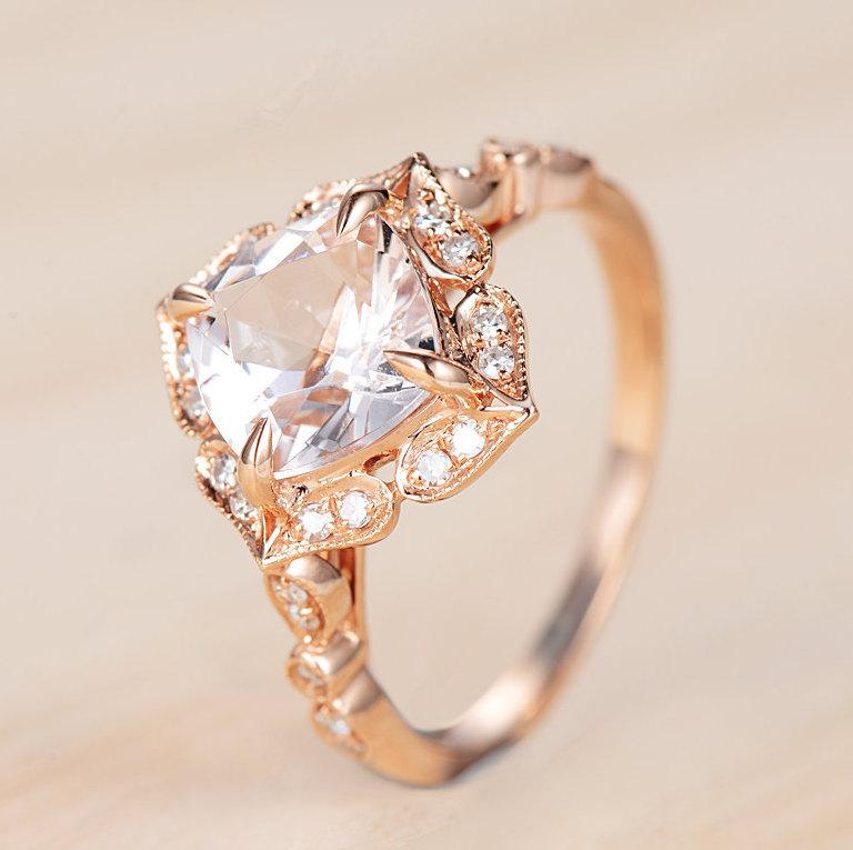 Свадьба - Cushion Cut Morganite Engagement Ring Engagement Ring Anniversary Ring Morganite bridal set Morganite ring rose gold Unique Promise Ring