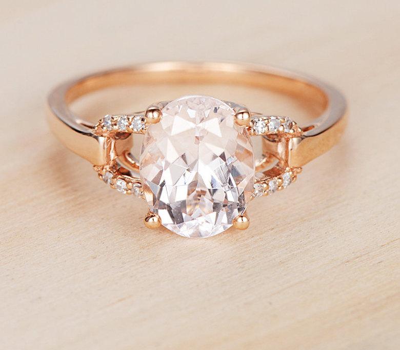 Wedding - Oval Morganite Engagement Ring Rose Gold Morganite Ring Morganite Bridal Set Unique Promise Ring Anniversary Ring Solitaire Ring Minimalist