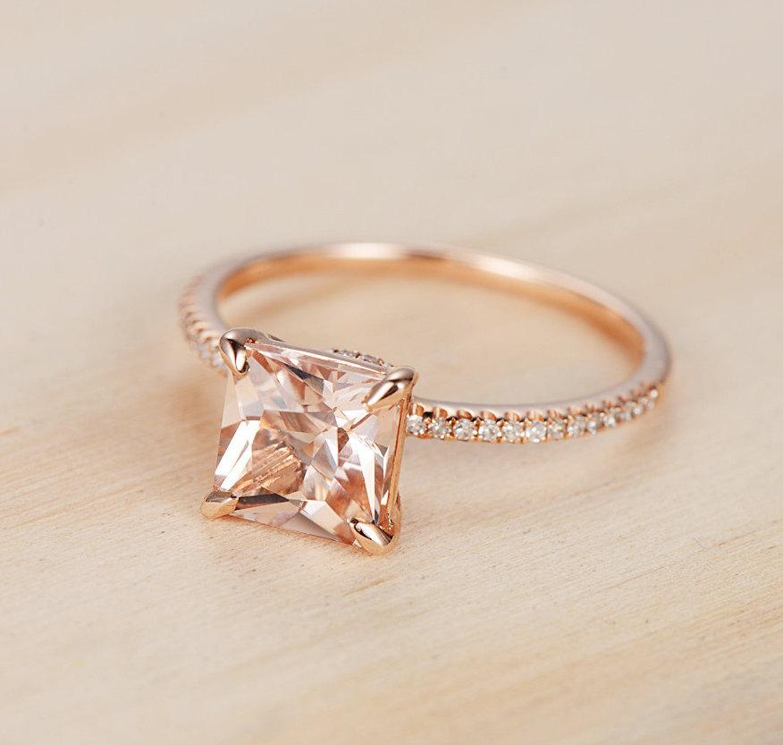 Engagement Ring Princess Cut Ring Rose Gold Micro