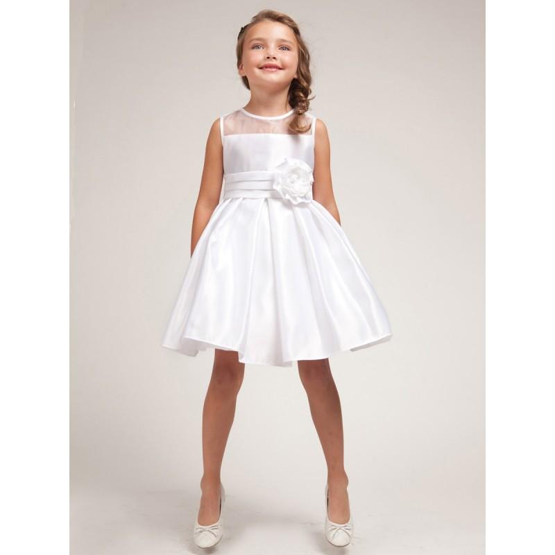 Wedding - White Satin Dress w/Organza Trim Bodice Style: DJ1208 - Charming Wedding Party Dresses