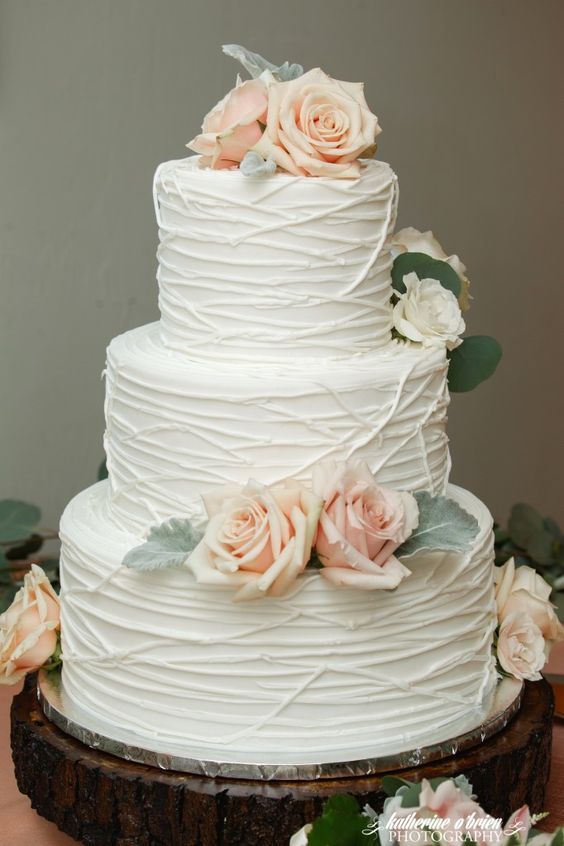 Wedding - Three Tier White Line Cake