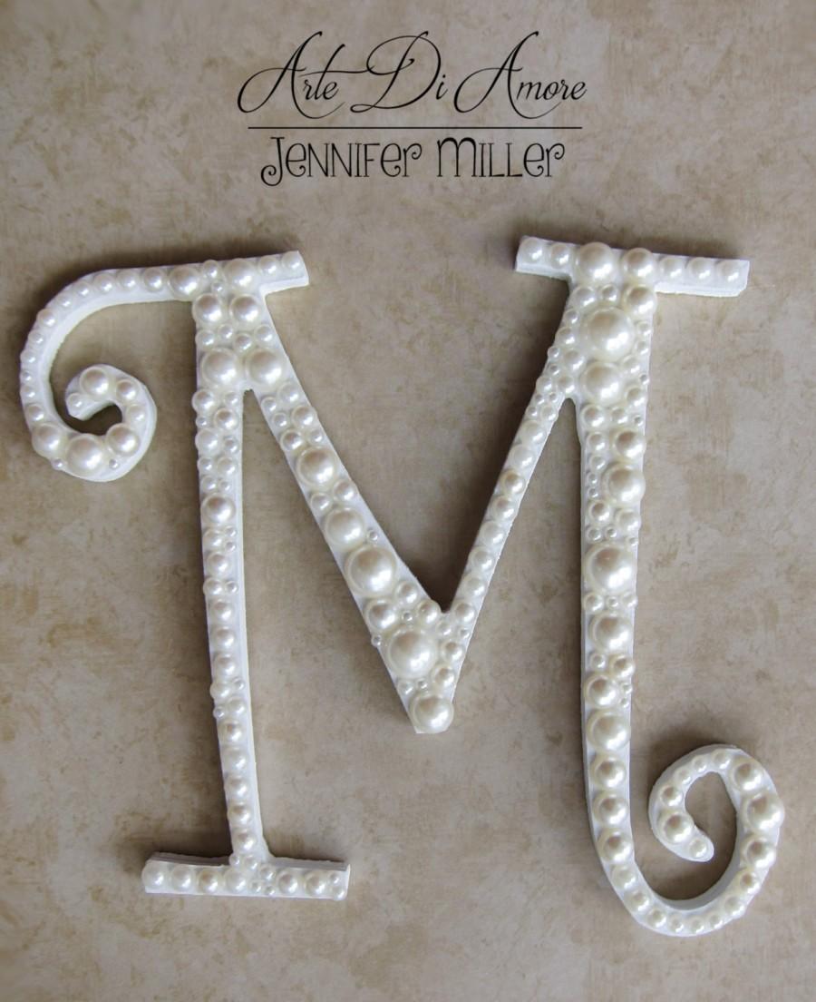 زفاف - White Letter Pearl Embellished Initial Wedding Cake Topper