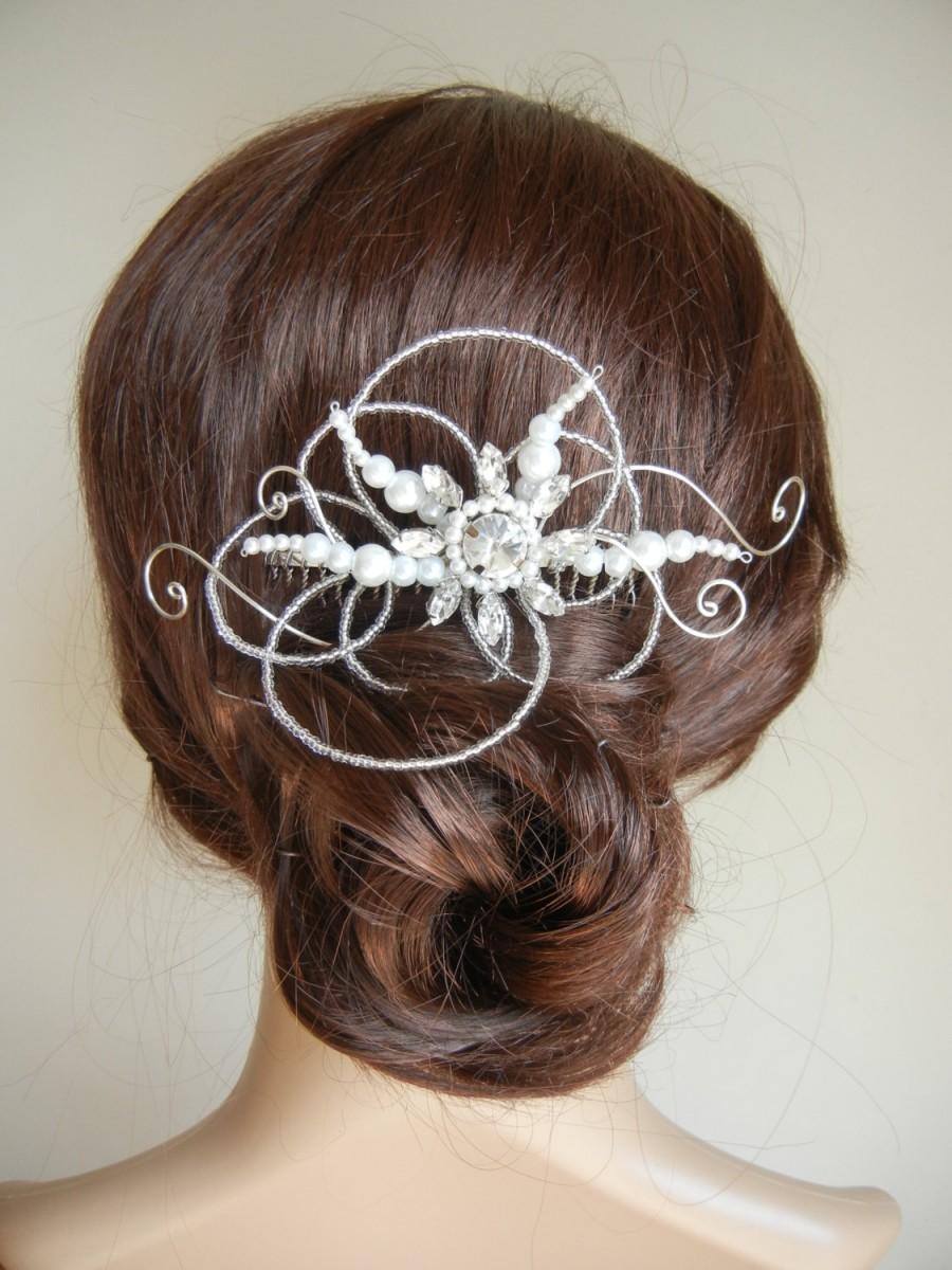 Свадьба - Bridal Hair Comb, Pearl Hair Comb, Pearl Headpiece, Diamante Headpiece, Rhinestone Hair Comb, Bridal Headpiece, Flower Headpiece. 'Anise'