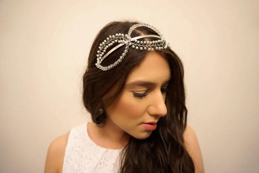 Wedding - Twisted pearl and crystal bridal tiara, Wedding pearl and crystal bead headpiece, Bridal pearl tiara, Wedding headpiece, Bridal headpiece