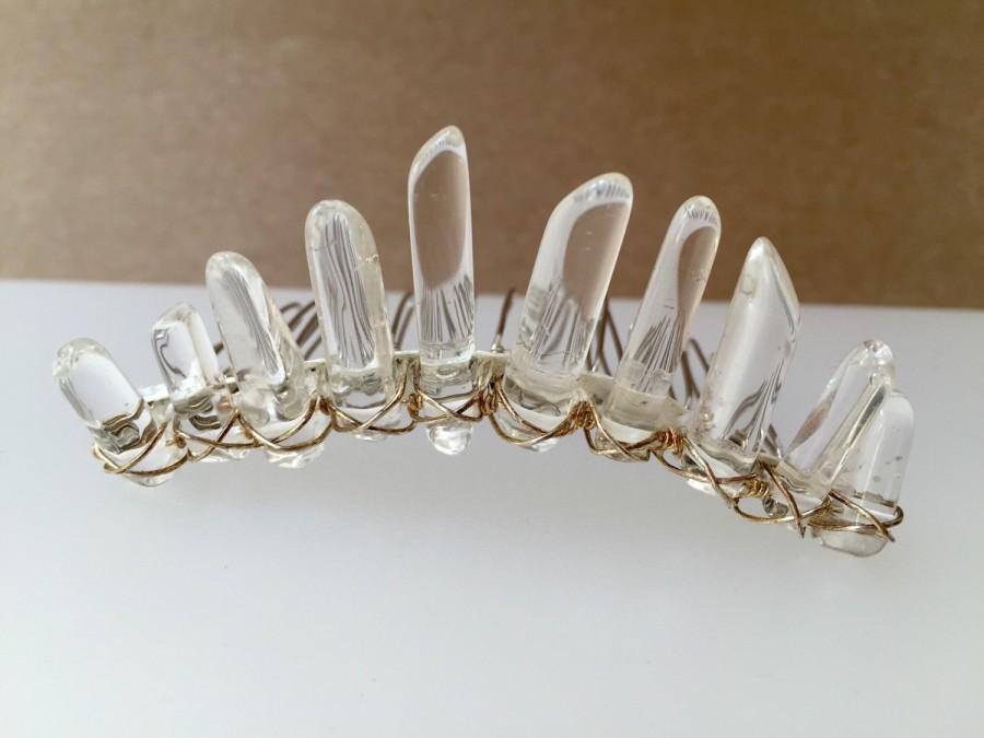 Wedding - Natural Rock Crystal Quartz Comb Tiara Small Crown - game of thrones, prom, bridesmaid, bride, hair comb.