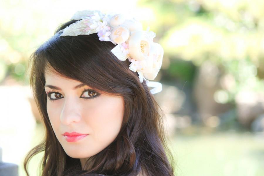 Hochzeit - ivory bridal flower hair crown, woodland wedding, ivory flower, milinery flowerwedding hair accessories
