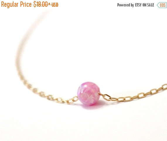 Свадьба - Spring Sale Pink Opal Necklace, Sterling Silver, Opal Bead Necklace, Tiny Opal Necklace, Ball Necklace, Dot Opal Necklace