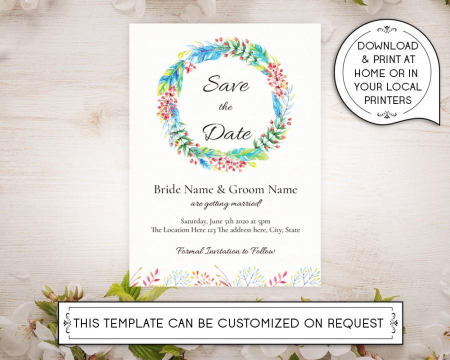 Mariage - DIY Printable 5x7 Wedding Invitation or Save The Date Template 