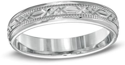 Hochzeit - Ladies' 4.0mm Diamond-Cut Comfort Fit Wedding Band in Sterling Silver