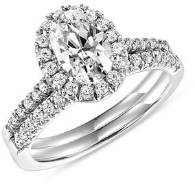 زفاف - 1-1/5 CT. T.W. Oval Diamond Frame Bridal Set in 14K White Gold