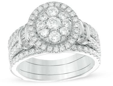 Wedding - 1-1/2 CT. T.W. Composite Diamond Frame Collar Bridal Set in 14K White Gold