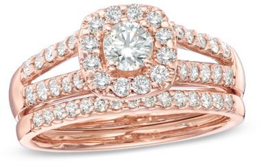 Свадьба - 1 CT. T.W. Diamond Frame Split Shank Bridal Set in 14K Rose Gold