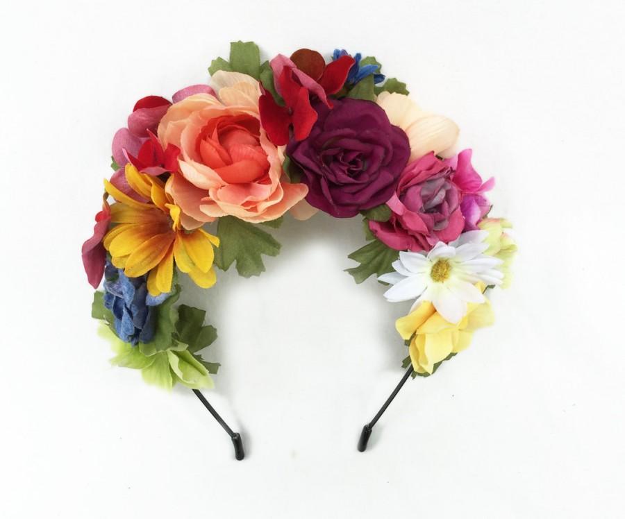 Свадьба - Day of the Dead Flower Crown, Frida Flower Crown, Frida Kahlo, Dia de los Muertos Headpiece, Bohemian, Mexican Headpiece, Mexican Weddings