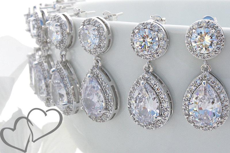 Hochzeit - Chrissy - Cubic Zirconia Wedding Earrings, Bridal Earrings, Crystal Teardrop Earrings, Bridal Jewelry, Drop Earrings, Bridesmaid Gifts