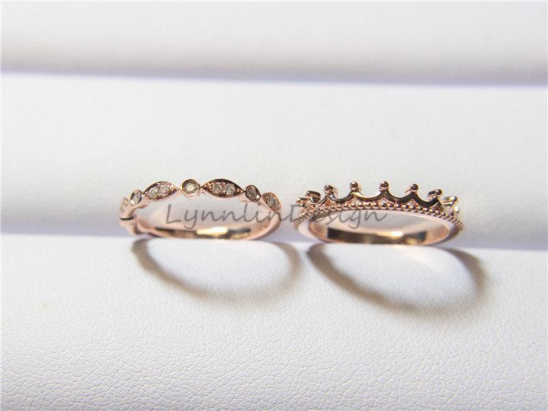 Mariage - 14K Rose Gold Engagement Set Wedding Set Wedding Ring Set Diamond Wedding Band Set Diamond Ring Set, Vintage Ring Antique RIng jewelry set