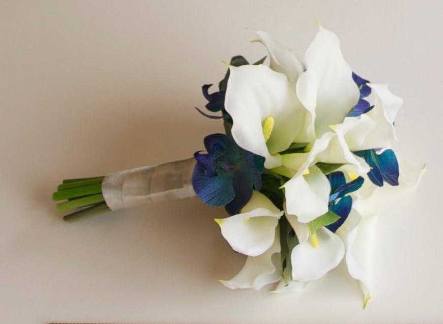 Wedding - Real Touch Calla Lily and Orchid Bouquet (Turquoise Bouquet, White Bouquet) Artificial Calla Lily Bouquet