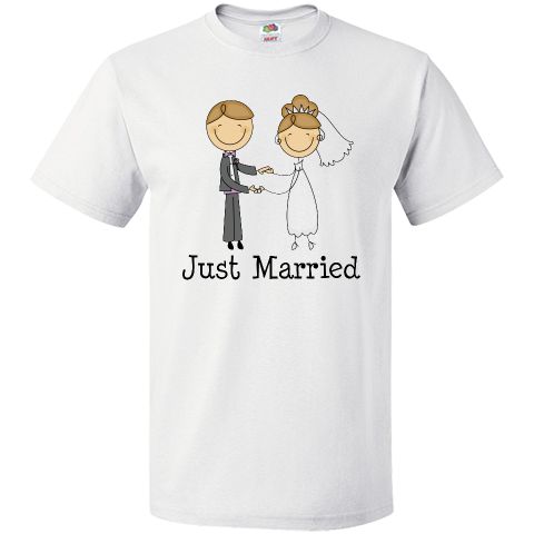 Свадьба - Just Married Bride And Groom T-Shirt - White 