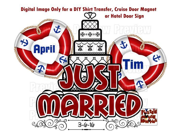 Mariage - Printable Just Married Shirt Transfer DIY Wedding Shirts Matching Cruise Shirts DIY Just Married Magnet Or Hotel Room Sign