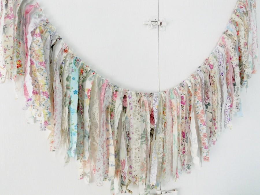 Wedding - Bridal Shower Rag Tie Banner Lace Floral Wedding Garland Baby Fringe Tea Party Valance Bunting Banner Bride Photography Prop Photo Booth