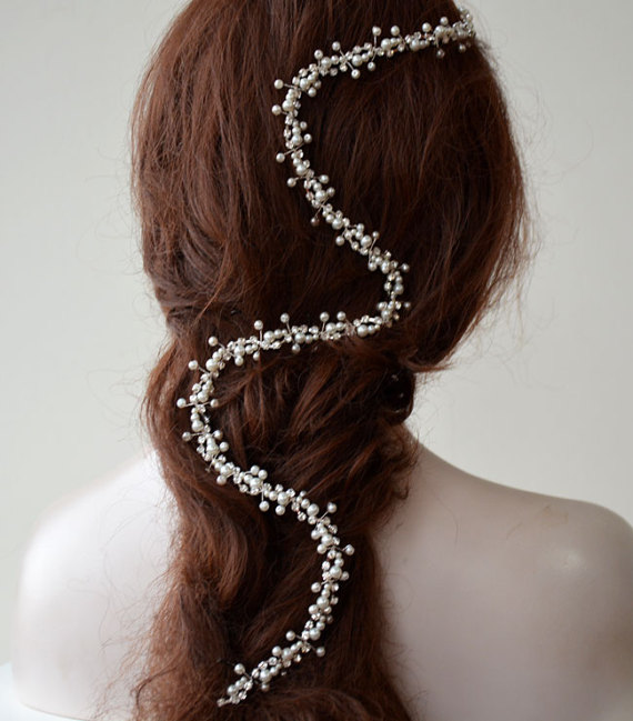 زفاف - Wedding hair vine, Pearl hair vine, Bridal Hair Vine, Long Pearl hair vine, Bohemian bridal headpiece, Hair Accessories, Hair Jewelry