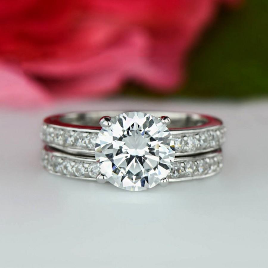 زفاف - 60% off 2.25 ctw Solitaire Wedding Set, Channel Set Accented Bridal Rings, Man Made Diamond Simulants, Engagement Ring, Sterling Silver
