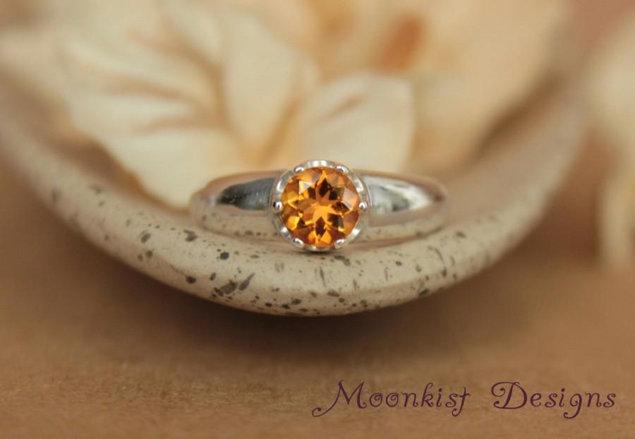 زفاف - Golden Citrine Modern Solitaire Engagement Ring in Sterling - Silver Artisan Wedding Anniversary Promise Ring - November Birthstone