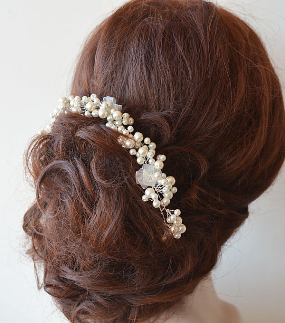 Wedding - Bridal Headpiece, Wedding Pearl Headpiece, Pearl Wedding Hair, Bridal Hair Accessories, Hair Jewelry