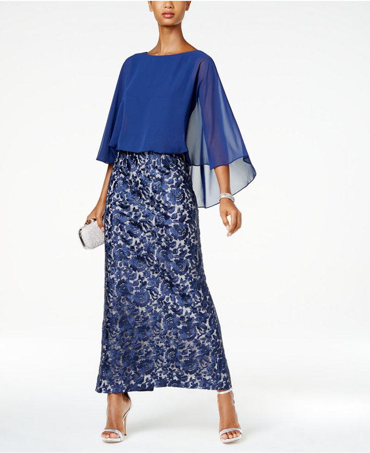 Mariage - Alex Evenings Embroidered-Skirt Cape Gown