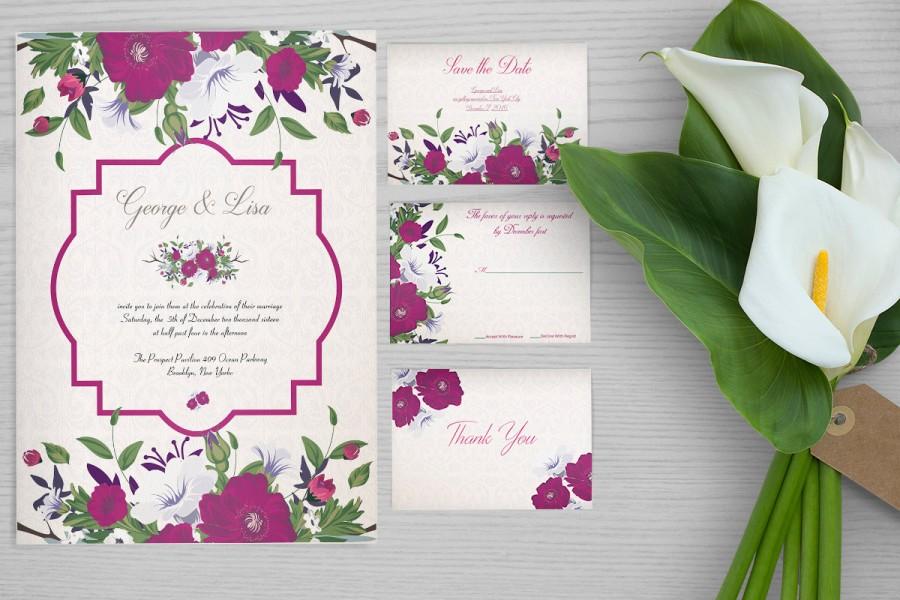 Mariage - Wedding Invitation, RSVP, Save The Date, Thank You Printable Cards