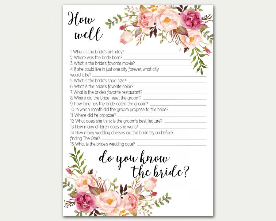 زفاف - How Well Do You Know The Bride, Bridal Shower Game, Bridal Shower Activity, Floral Bridal Shower Game, Printable Game, Instant Download Game