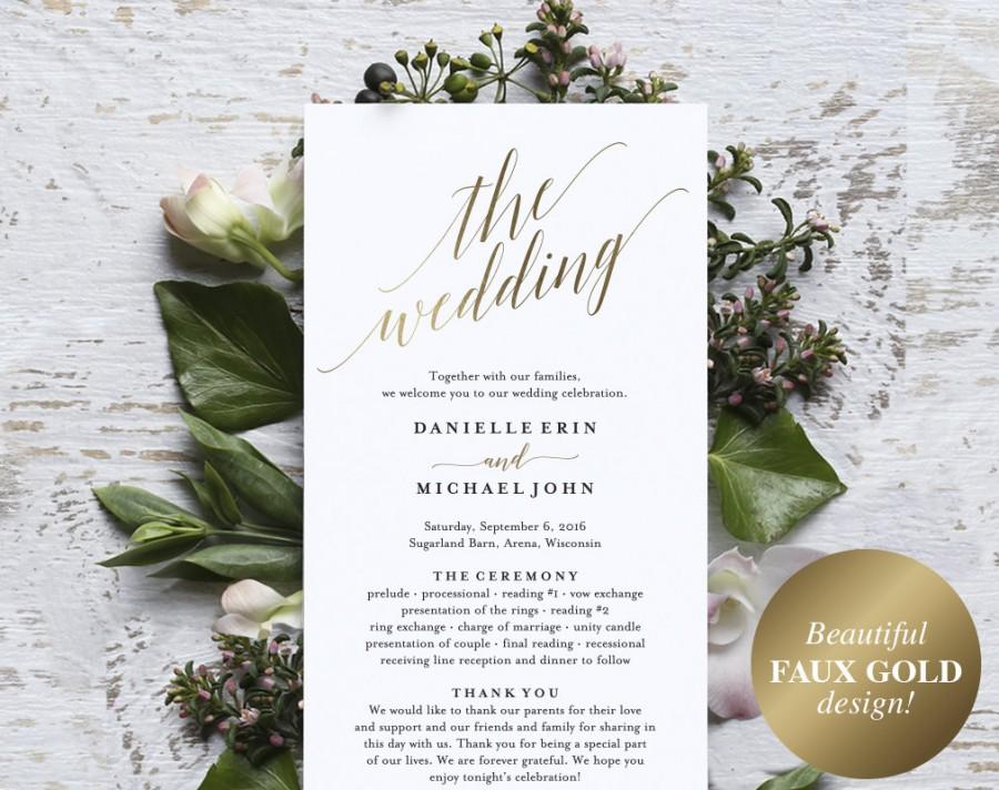 Wedding - Gold Wedding Program, Wedding Program Printable, Wedding Programs Instant Download, Editable Program, PDF Instant Download 