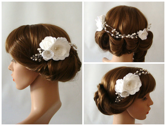 Wedding - Flower Bridal Headpiece in Silver, Wedding Headpiece, Bridal Floral Headpiece, Wedding Hair Vine, Floral Hair Piece, Bridal Hair Vine - Lia