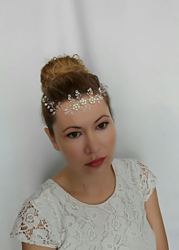Wedding - Bridal Hair Vine, Wedding Hair Vine, Crystal Headpiece, Bridal Head Piece, Bridal Hair Piece, Pearl and Crystal Bridal Hair Vine - Alicia