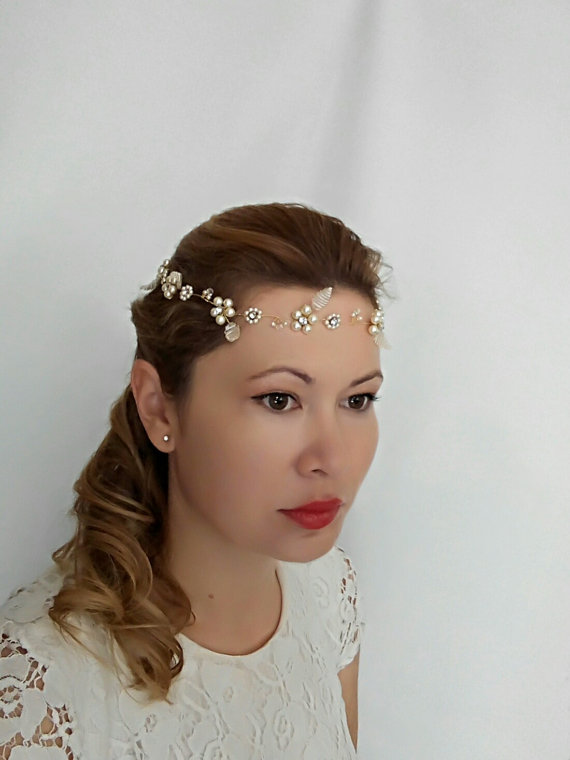 زفاف - Flower Headband Wedding Headband, Bridal Headband, Flower Crown, Leaf Headband, Flower Headpiece, Bridal Halo Headpiece, Hair Halo - Amelia