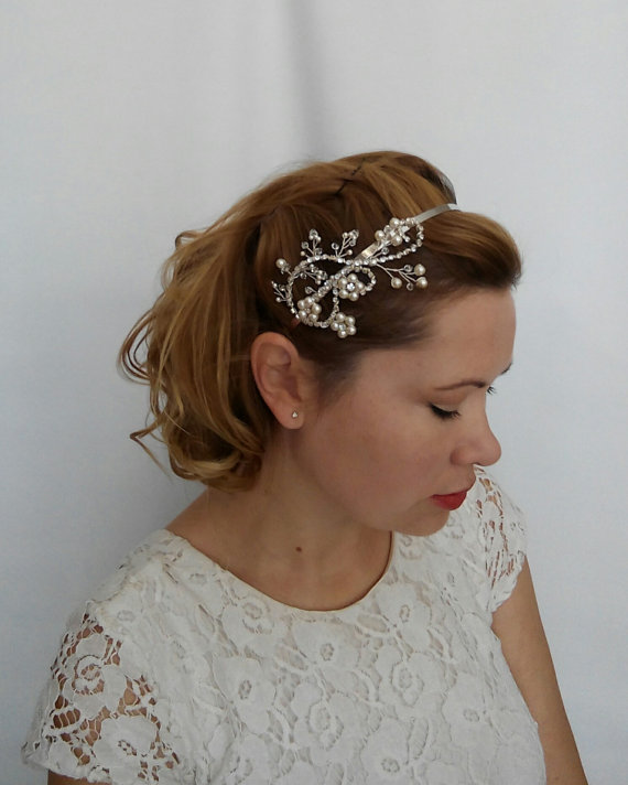زفاف - Bridal Headband, Crystal Wedding Headband, Crystal and Rhinestone Headband, Bridal Tiara, Pearl Bridal Headband, Bridal Hair Piece - Thalia