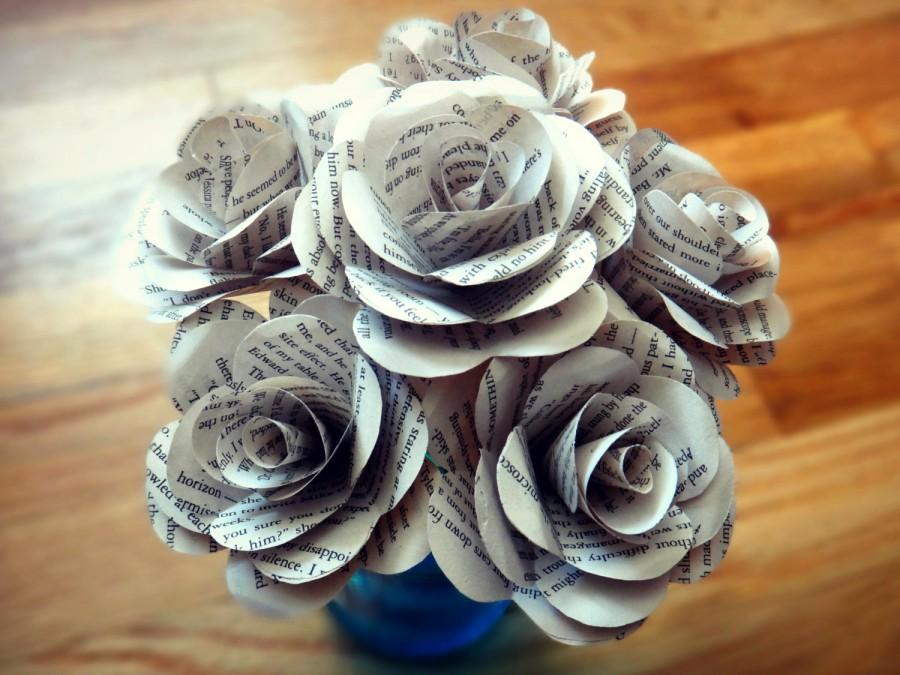 Mariage - Book Page Flowers, White Book Page Rose