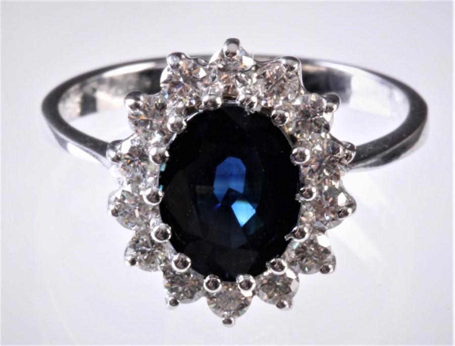 زفاف - Diamond ring with Sapphire-Blue Sapphire-1ct Blue Sapphire-Engagement Ring-White gold Gold-Diana Ring-promise ring-multistone ring-for her