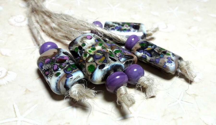 Mariage - Lampwork beads handmade Beads supplies jewelry Beads for jewelry making Murano beads Set beads Beads SRA Beads purple, green, ivory, pink.