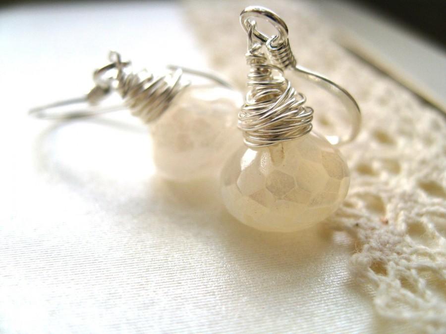 Свадьба - Bridal earrings White gemstone earrings pearl white chalcedony earrings Sterling Silver Wedding jewelry by Vitrine