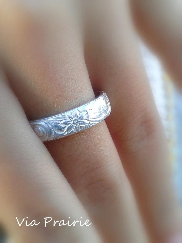 زفاف - Hawaiian ring, Hawaiian jewelry, Wedding band, Hawaiian flower ring , Wide silver band, Hawaiian pair ring, 925 handmade ring, Solid silver