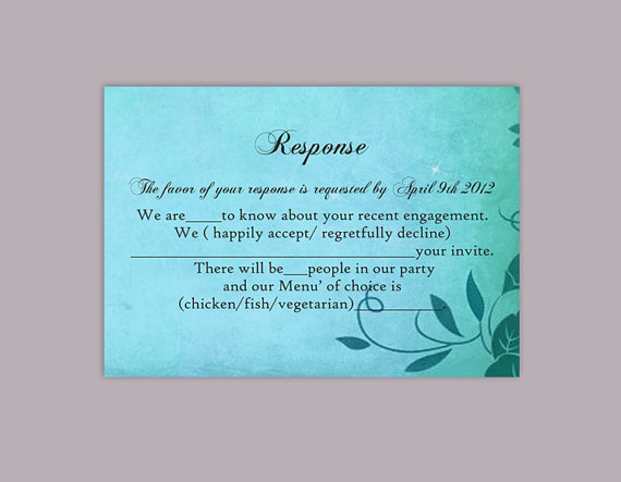 Wedding - DIY Rustic Wedding RSVP Template Editable Word File Instant Download Rsvp Template Printable Blue RSVP Cards Turquoise Rsvp Card Leaf Rsvp