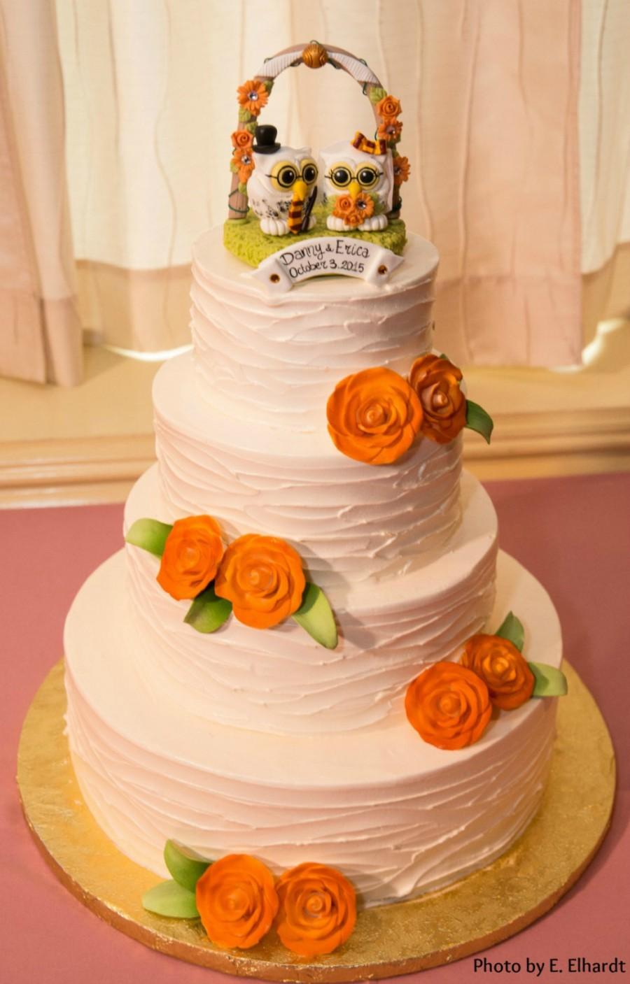 زفاف - Wedding custom owl love birds cake topper with arch and base - fall rustic wedding - with banner - personalized wedding