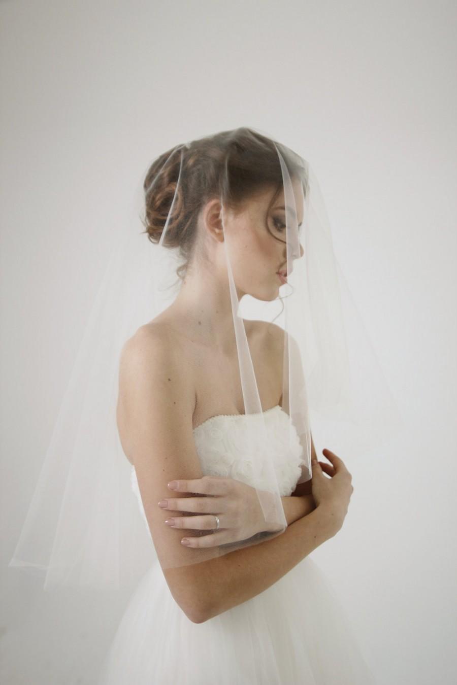 Mariage - Circle wedding veil with blusher, ivory wedding veil, short wedding veil, drop veil, blusher veil, Elegance - Style V12