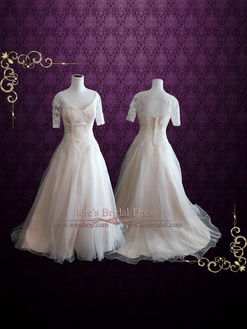 زفاف - Organza Lace Ball Gown Wedding Dress with Short Sleeves 