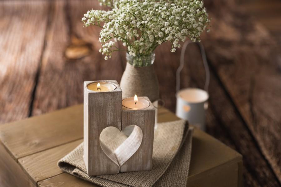 Mariage - Wooden heart candle holders, Rustic candle holders, Wooden tea light holder, Valentine's gift, Rustic Wedding Decor, Woodland centerpiece