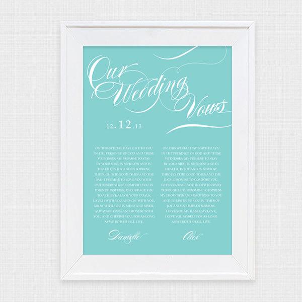 Свадьба - wedding vow art twirl - printable file - valentines day anniversary gift turquoise aqua customised personalised personalized